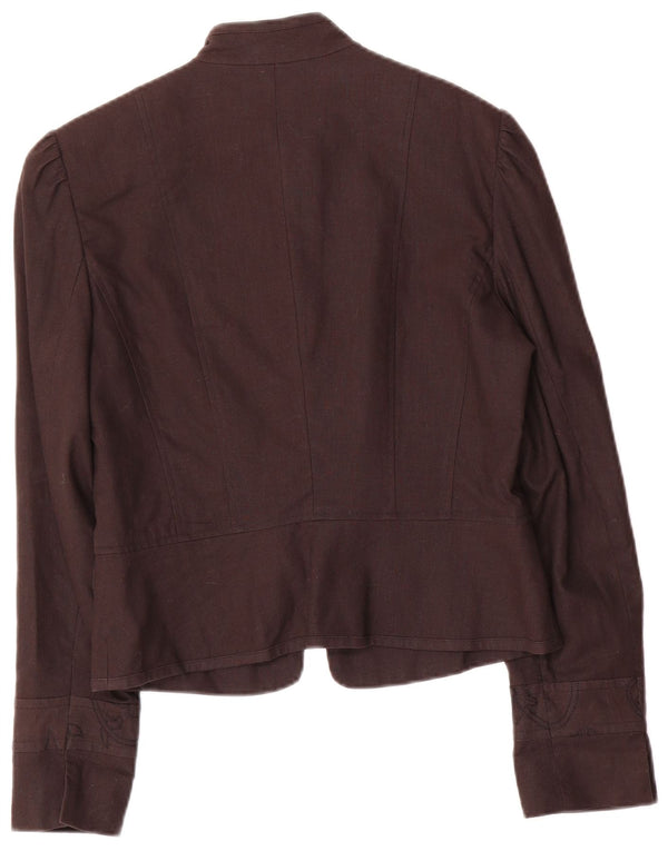 vintage Femmes 5 Bouton Blazer Veste UK 10 Petit Lin Floral Brun