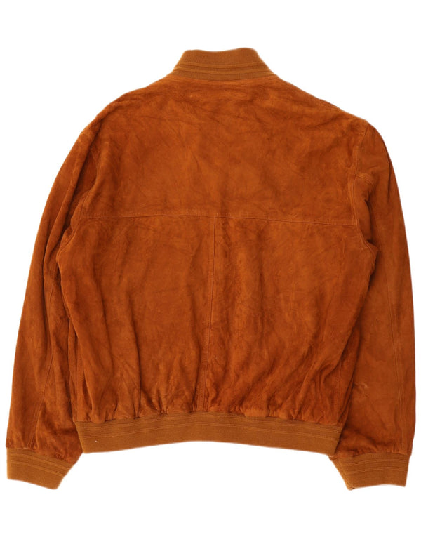 vintage Mens Suede Bomber Jacket IT 56 3XL Cuir Marron
