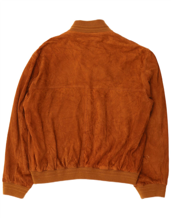 vintage Mens Suede Bomber Jacket IT 56 3XL Cuir Marron