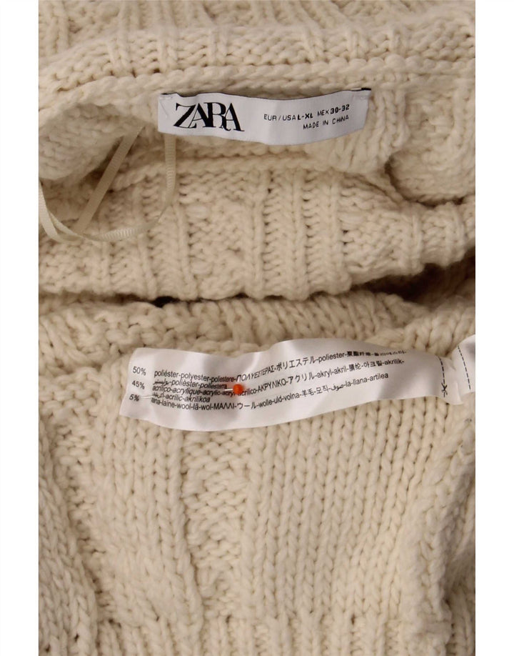 Zara Pull surdimensionné à col roulé pour femme UK 16 Large Beige