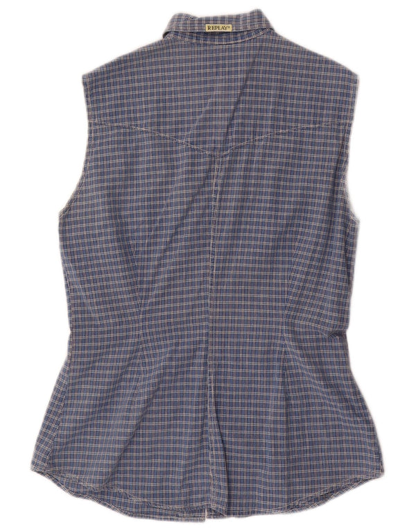 Replay Chemise sans manches pour femme UK 18 XL Bleu à carreaux en coton