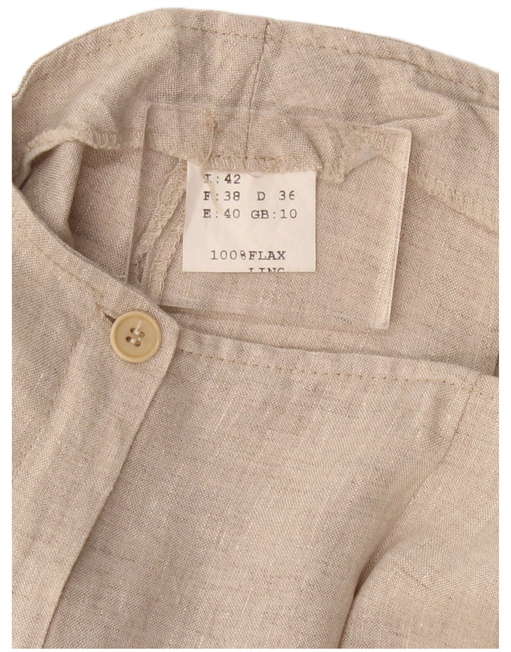 VINTAGE Pantalon Capri droit femme UK 10 Petit W30 L21 Lin Beige