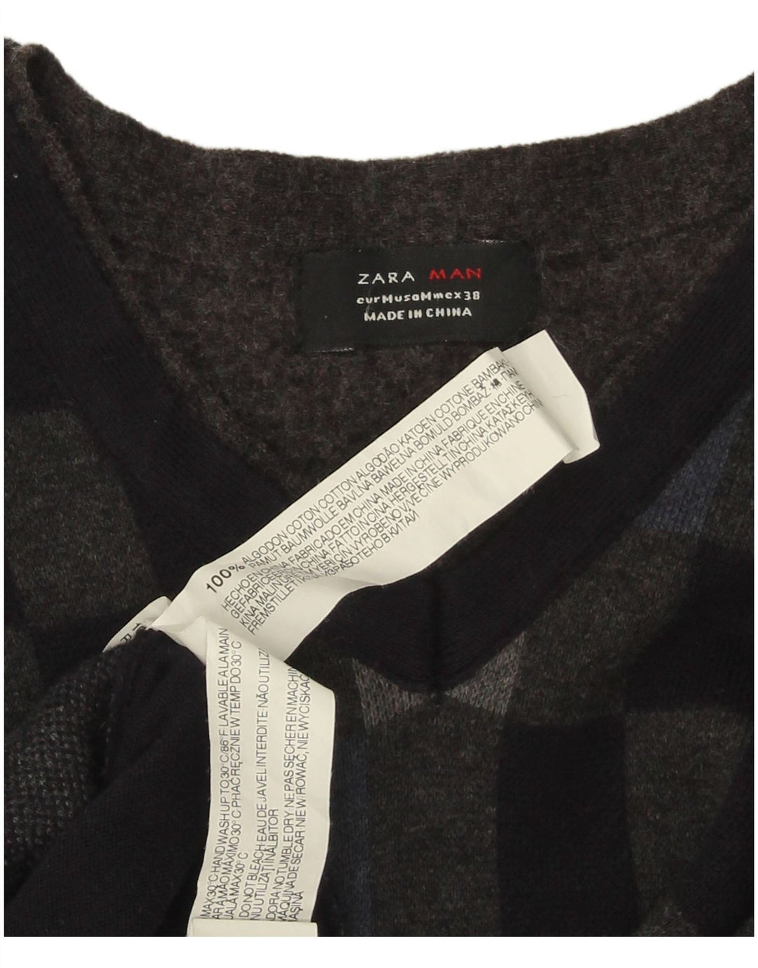 Zara Pull Col V Homme Noir Moyen Coton Géométrique