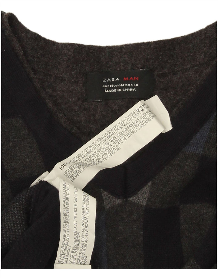 Zara Pull Col V Homme Noir Moyen Coton Géométrique