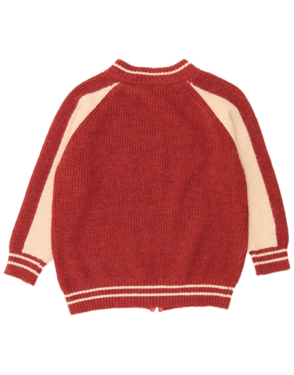 vintage Femme Full Zip Cardigan Pull UK 14 Medium Red Colourblock