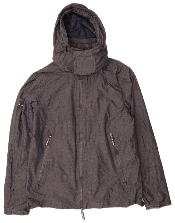 SUPERDRY Veste coupe-vent à capuche pour hommes UK 40 Large Gris Nylon