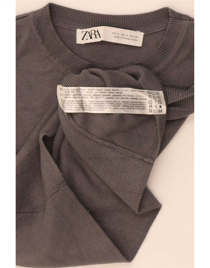 Zara Femme Crop Débardeur UK 12 Gris Moyen Viscose