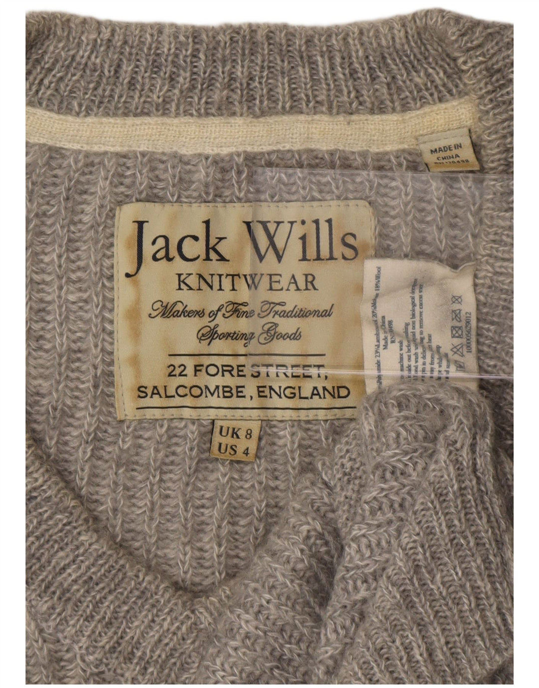 Jack Wills Pull col en V pour femme UK 8 Petit Gris Polyester