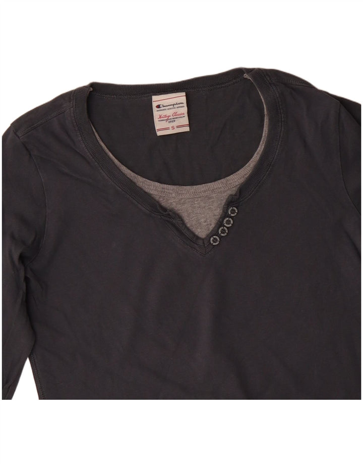 CHAMPION Femme Heritage Classics Top Manches Longues UK 10 Petit Gris Coton