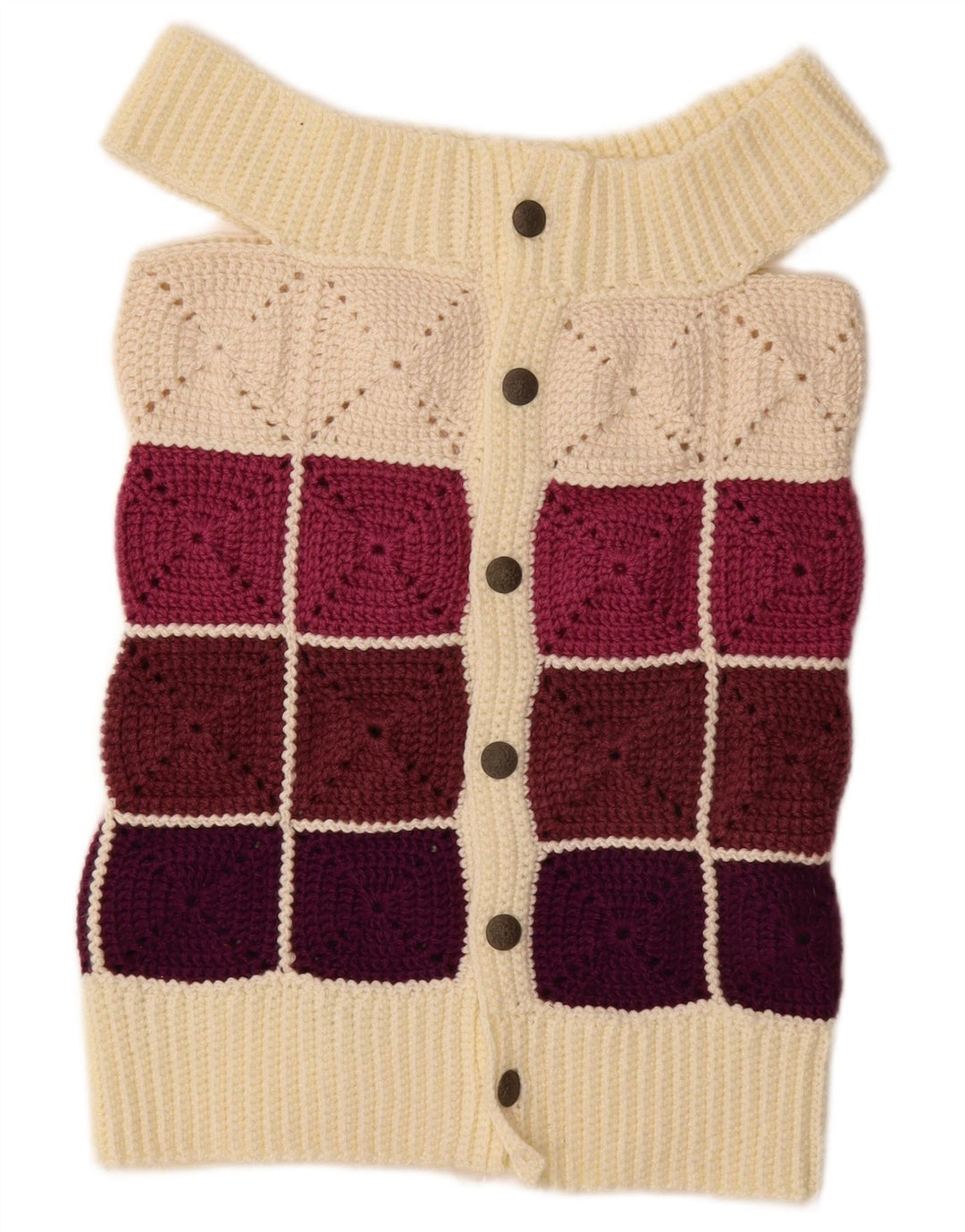 vintage Womens Cardigan Sweater UK 8 Petit Colorblock multicolore