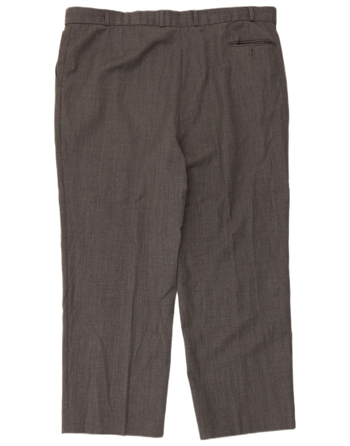 Marks & Spencer Pantalon de Costume Droit Homme W42 L29 Gris Rayé Polyester