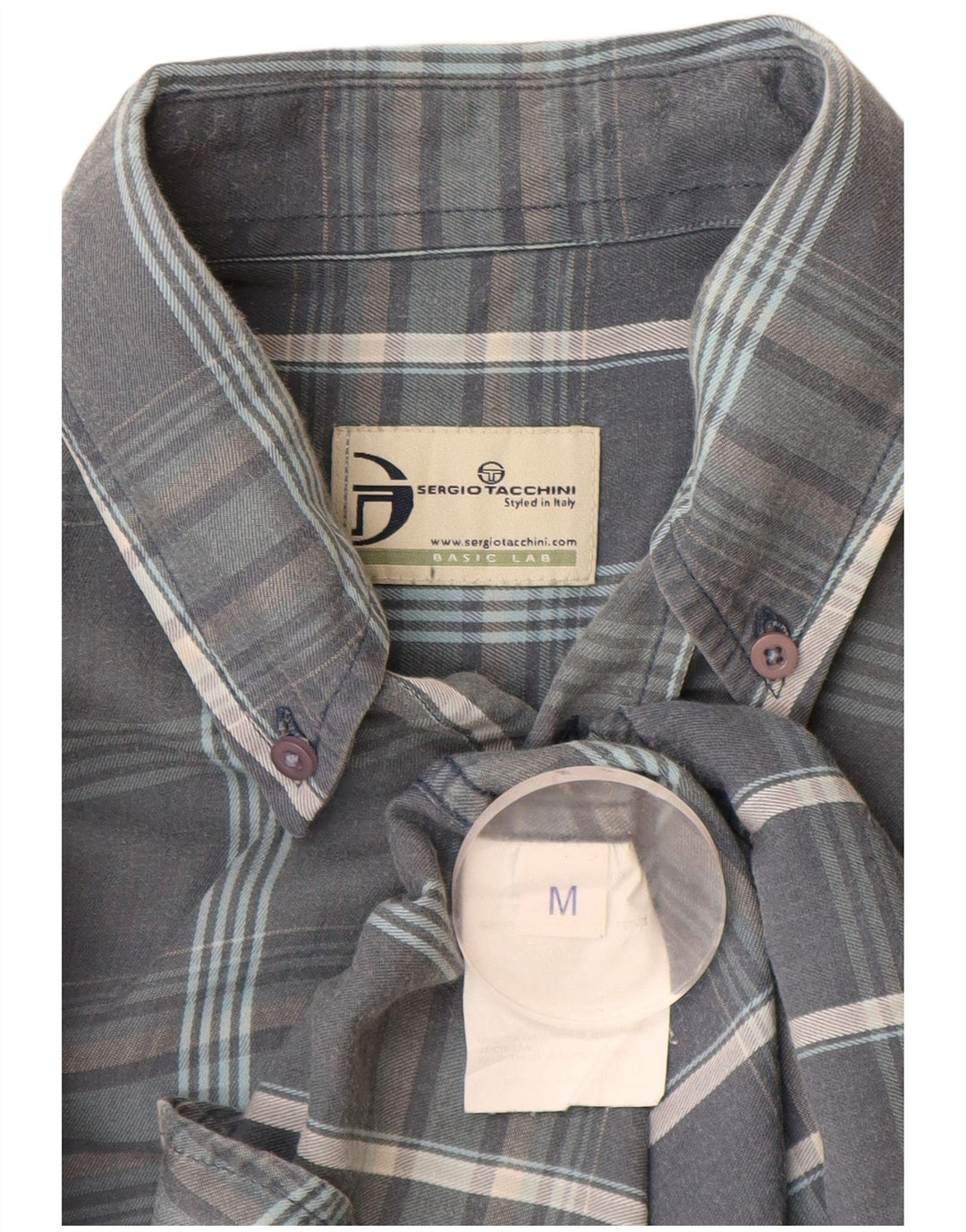 Sergio Tacchini Chemise à Carreaux Gris Moyen en Coton à Carreaux Homme