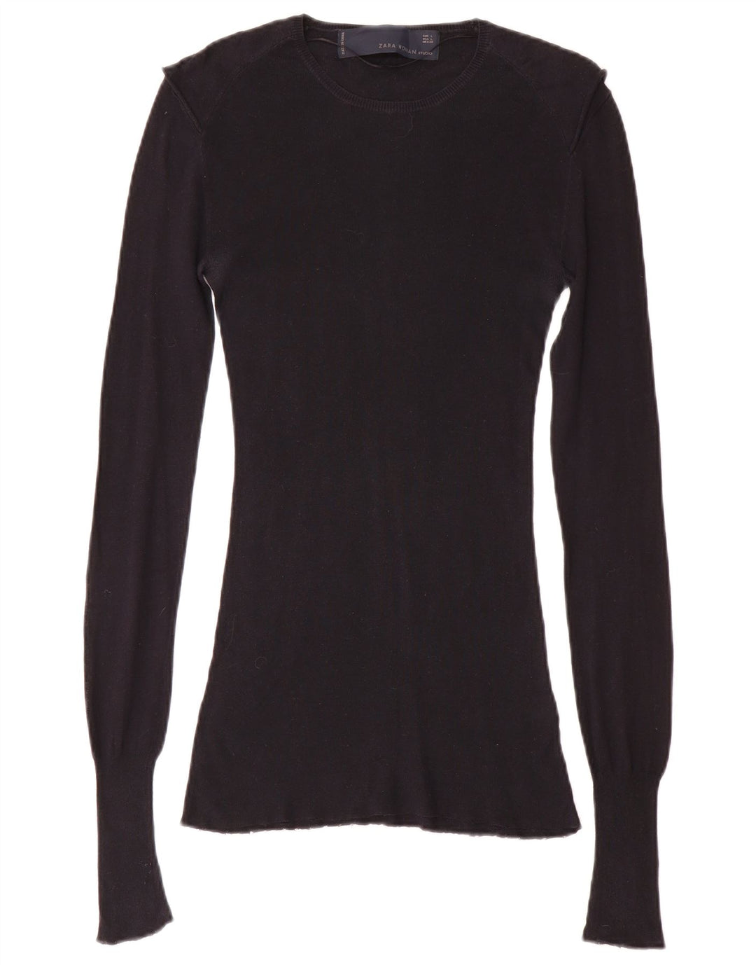 Zara Femme Top Manches Longues UK 14 Large Noir Coton