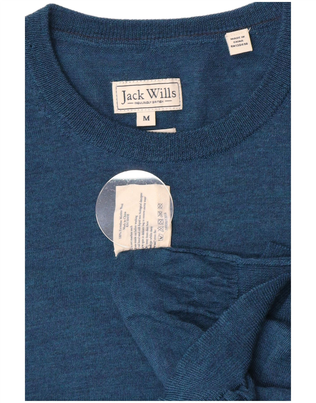 Jack Wills Pull à col rond pour homme en laine mérinos bleu moyen