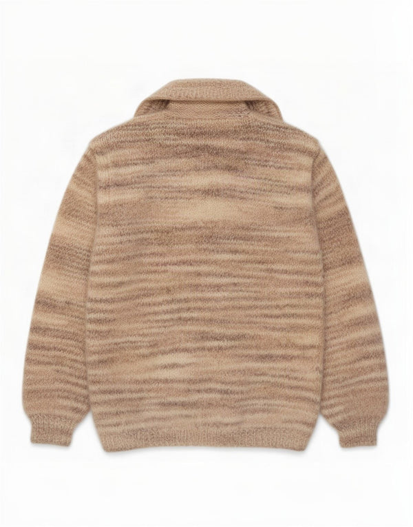 vintage Femme Cardigan Pull UK 14 Moyen Beige Rayé