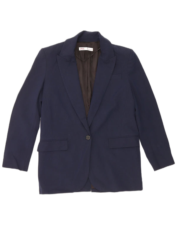 Zara Veste blazer longue coupe ample pour femme UK 6 XS Bleu marine