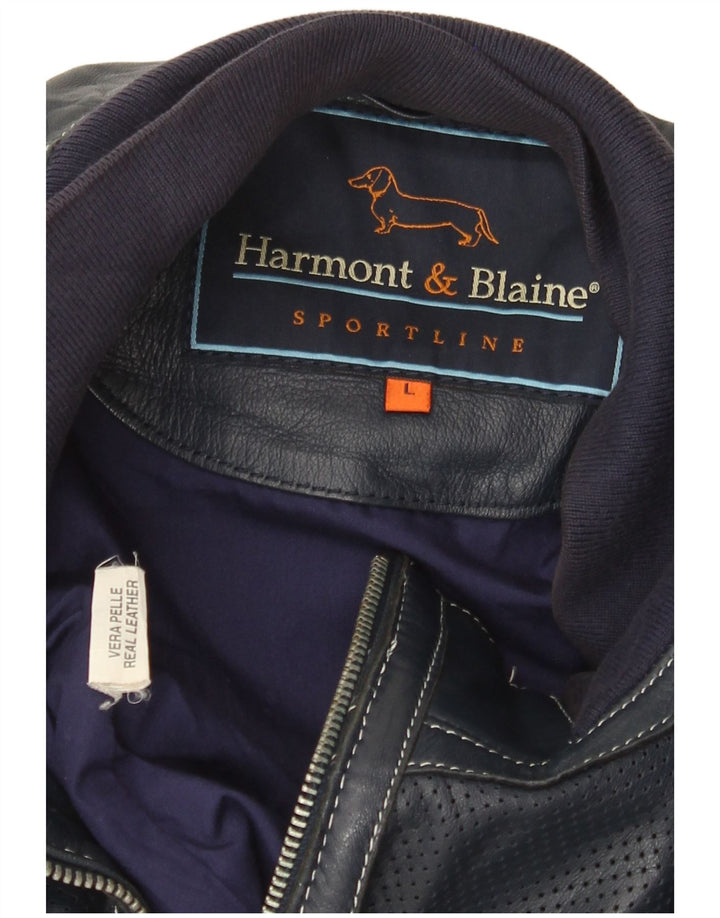 Harmont & Blaine Veste en cuir pour homme UK 40 Grand cuir bleu marine