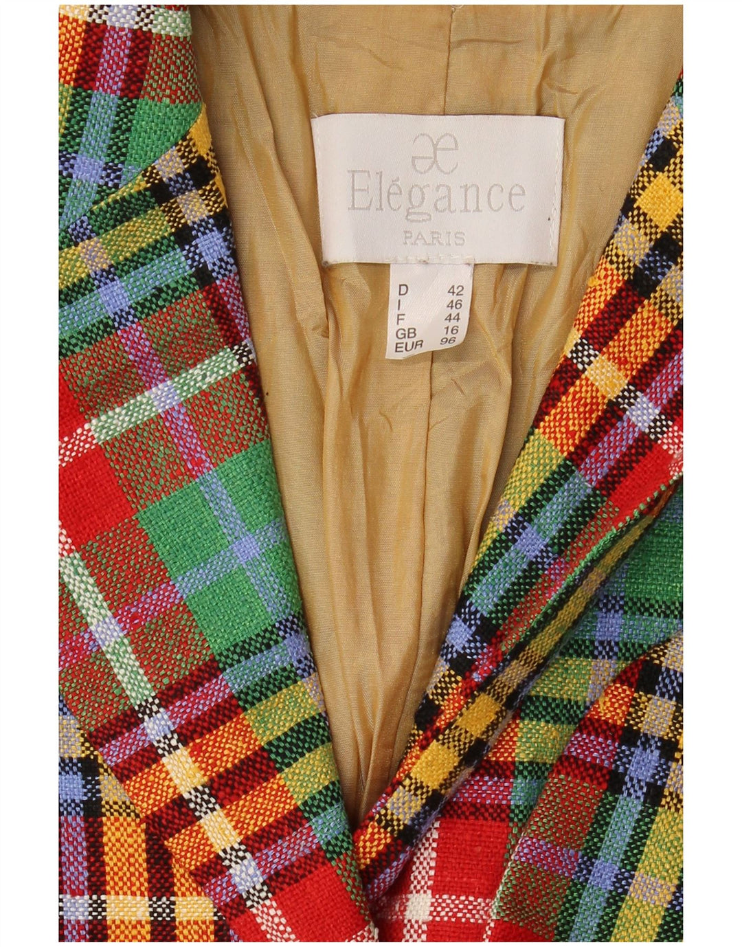 Elegance Paris Veste Blazer Femme UK 16 Grand Carreau Multicolore
