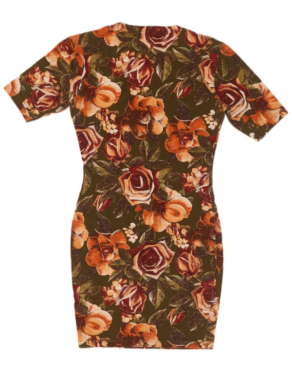 robe moulante femme vintage UK 8 Petit coton floral kaki