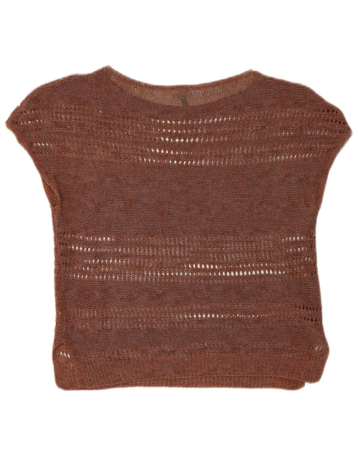 Benetton Haut court en tricot pour femme UK 12 Marron moyen