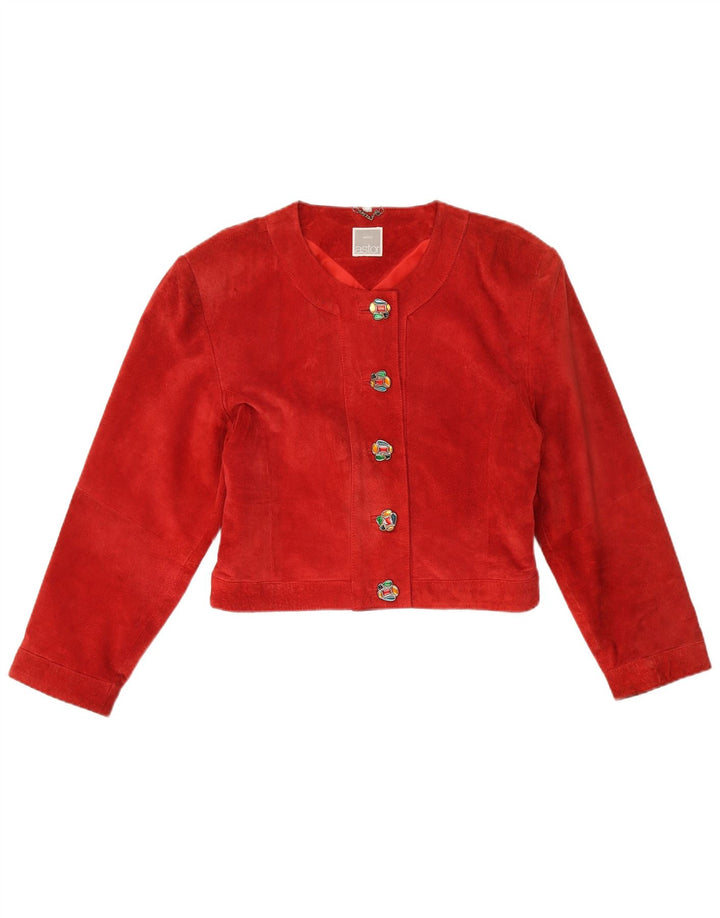 ASTOR Womens Suede Bolero Jacket EU 44 XL Red Leather