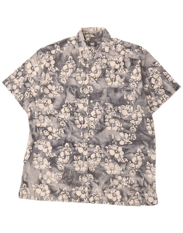 Chemise à manches courtes homme Vintage 2XL coton fleuri gris