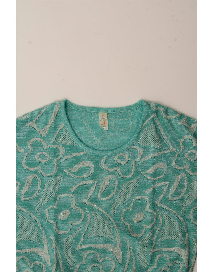 VINTAGE Pull ras du cou pour femme IT 42 Bleu moyen floral
