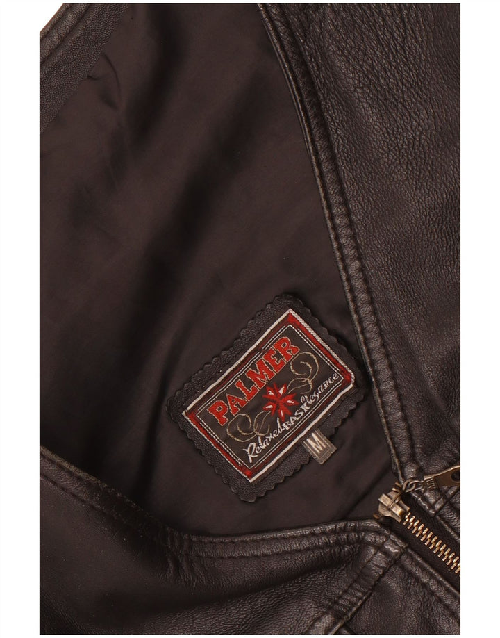 vintage Mens Leather Utility Gilet UK 38 Moyen Noir