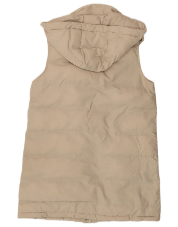 Zara Gilet rembourré à capuche long pour femme UK 14 Polyester beige moyen