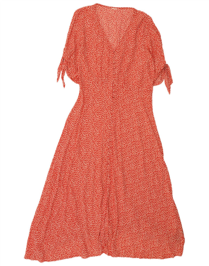 vintage Femme Maxi Robe EU 40 Moyen Rouge Floral Viscose