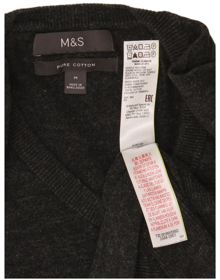 Marks & Spencer Pull Col V Homme Gris Moyen Moucheté Coton