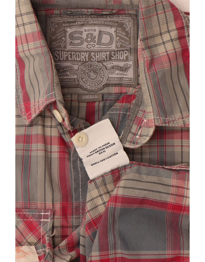 Superdry Chemise à Manches Courtes Homme Petit Gris Plaid Cotton