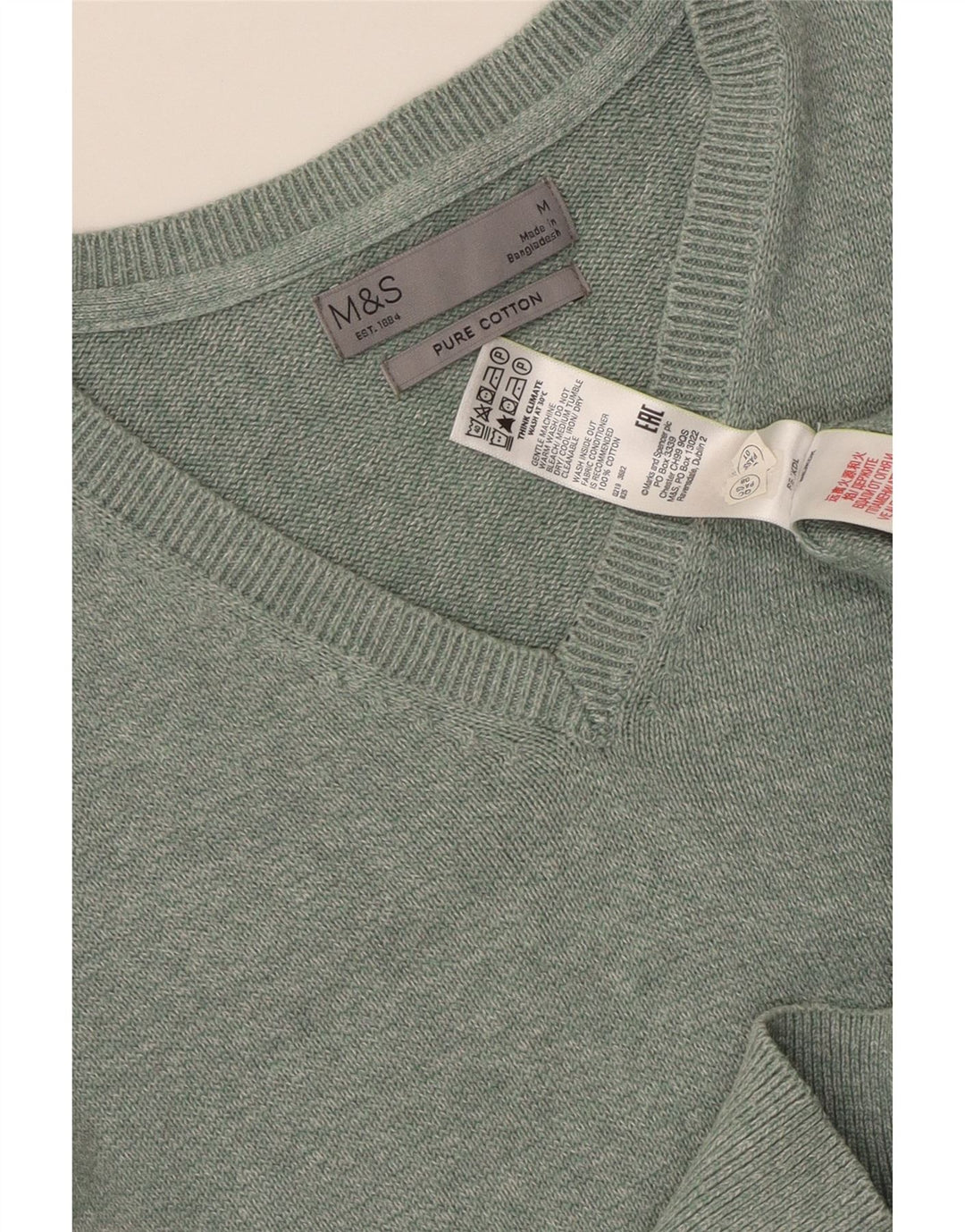 MARKS & SPENCER Pull Col V Homme Vert Moyen Moucheté Coton