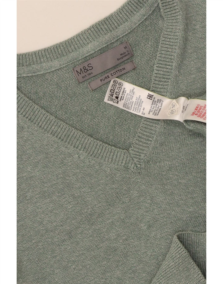 MARKS & SPENCER Pull Col V Homme Vert Moyen Moucheté Coton