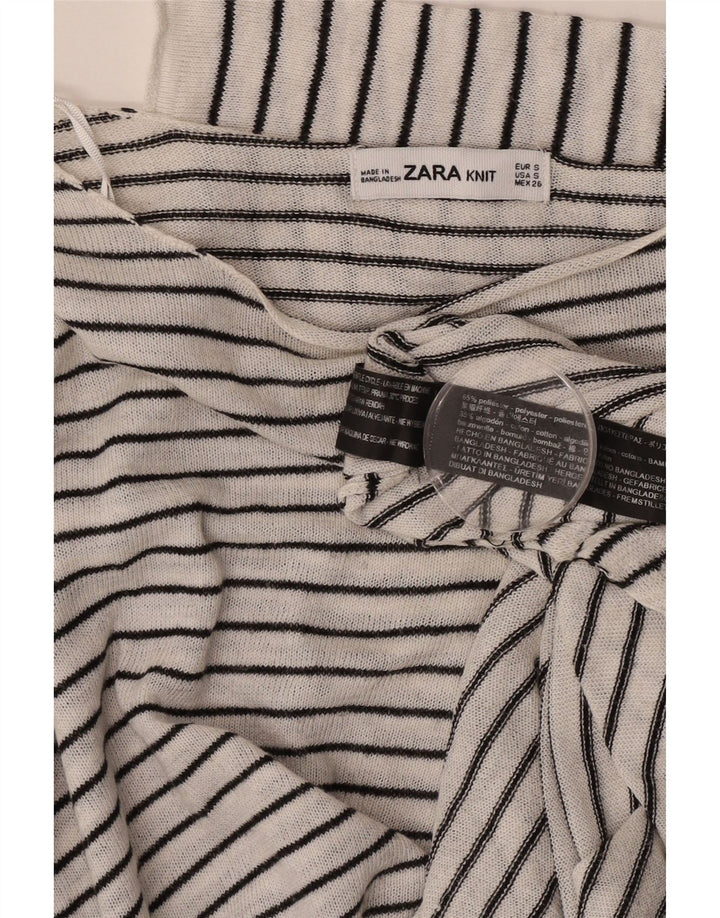 Zara Femme Haut Oversize Manches 3/4 UK 10 Petit Polyester Rayé Blanc