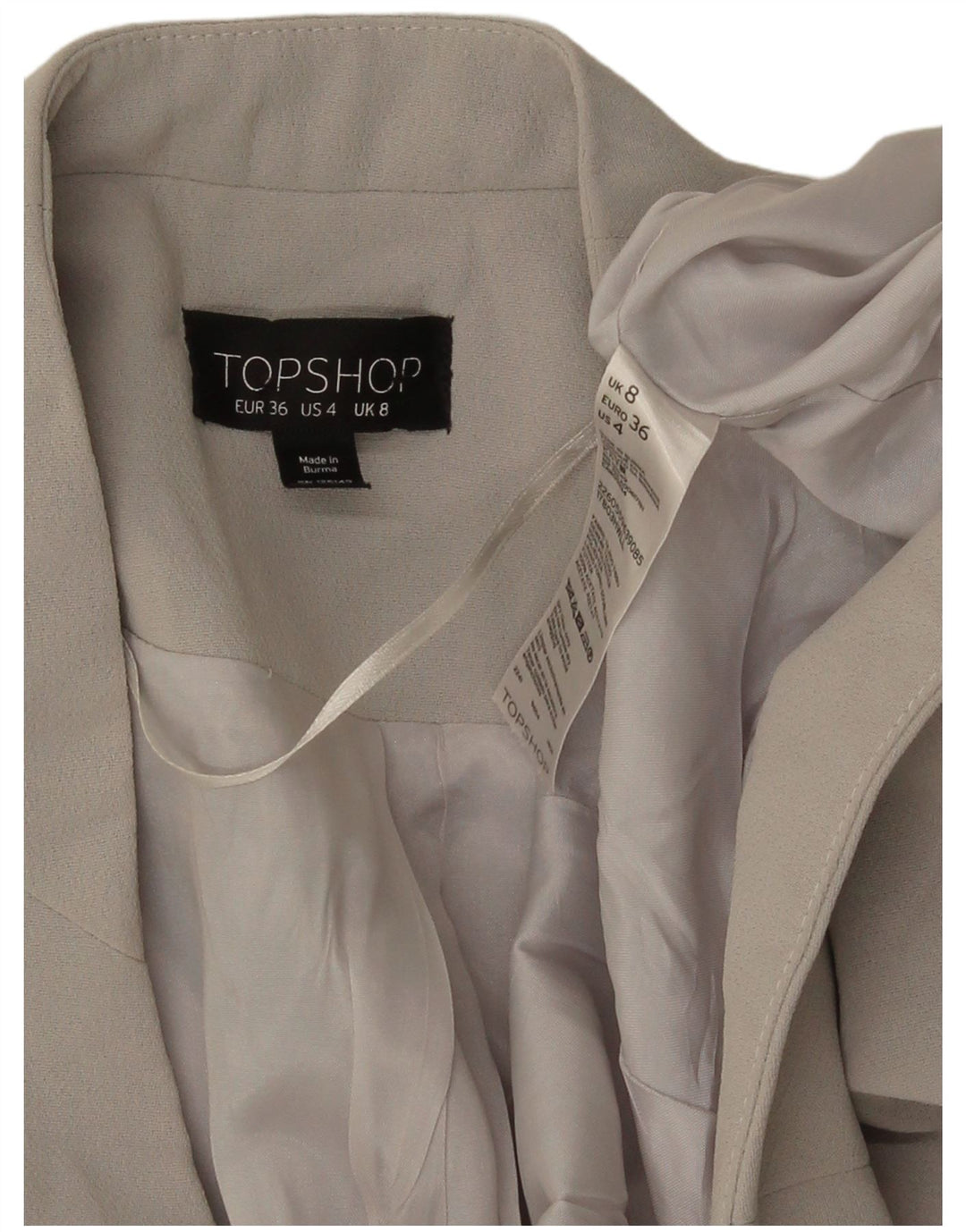 Topshop Veste Boléro Femme UK 8 Petit Gris Polyester