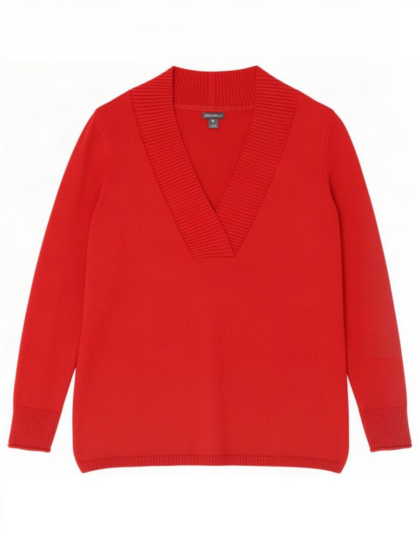 Eddie Bauer Pull col en V pour femme UK 14 Grand coton rouge