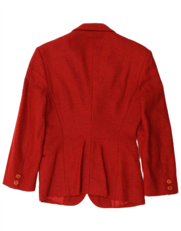 Benetton Veste Blazer 2 Boutons Femme IT 42 Laine à Chevrons Rouge Moyen