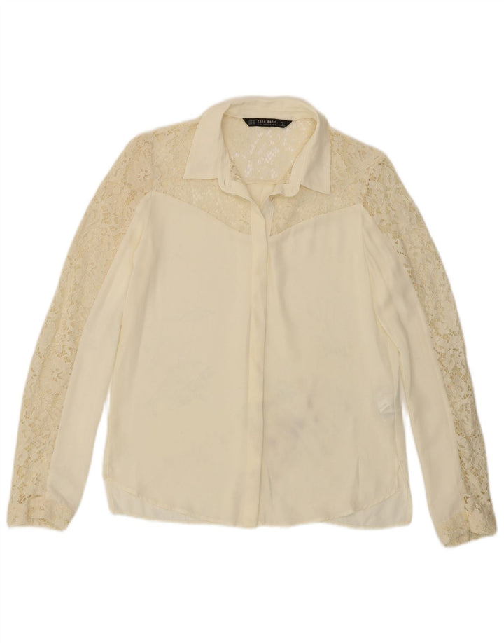 Zara Femme Chemise Chemisier UK 6 XS Blanc Cassé Polyester
