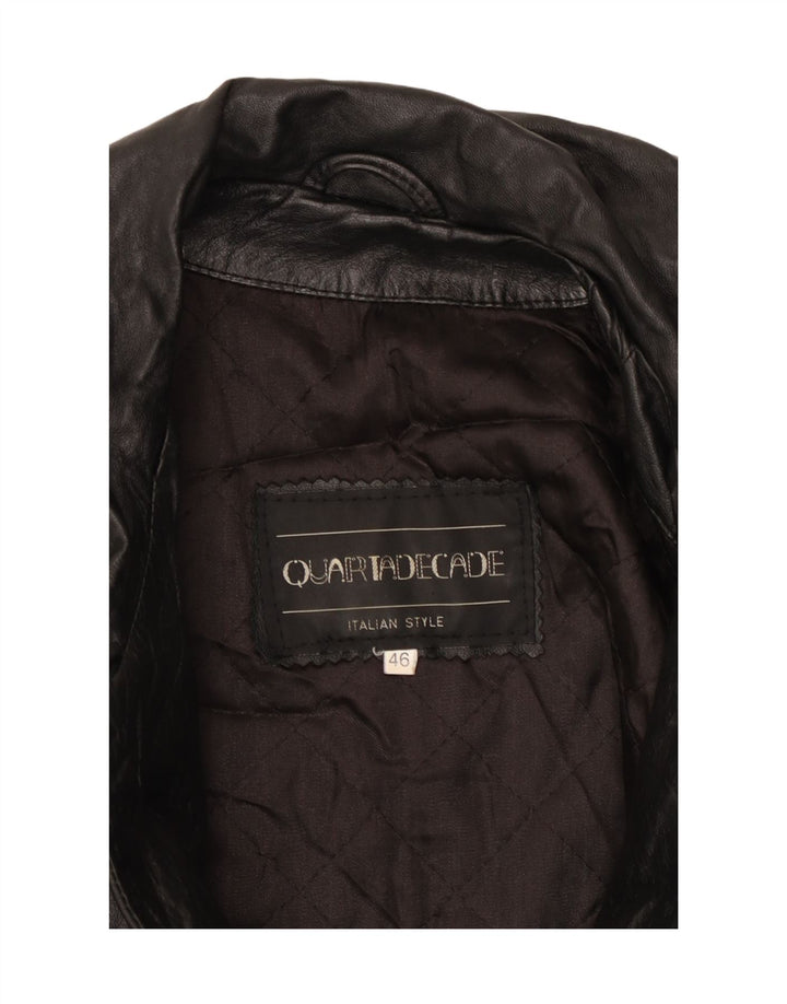 manteau en cuir femme vintage IT 46 Grand Noir