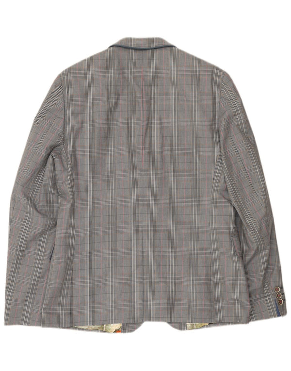 Ted Baker Veste blazer à 2 boutons pour homme Taille 4 Grand gris à carreaux en coton