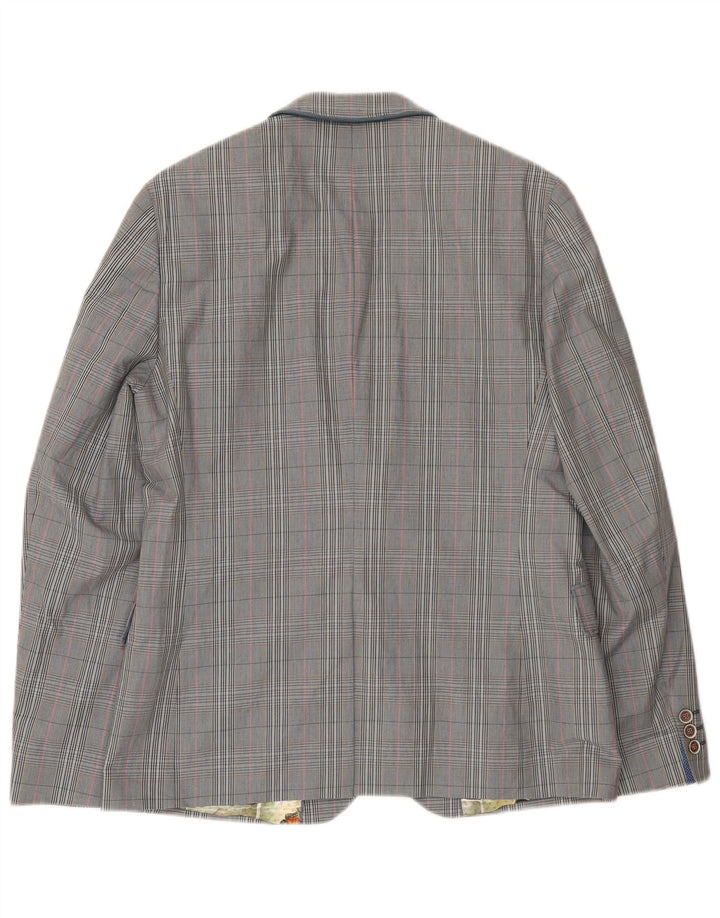 Ted Baker Veste blazer à 2 boutons pour homme Taille 4 Grand gris à carreaux en coton