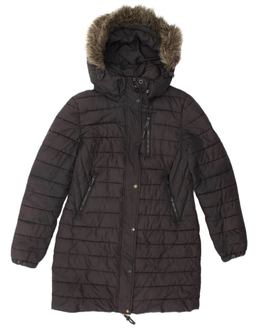 SUPERDRY Manteau rembourré à capuche pour femme UK 10 Small Noir Polyester
