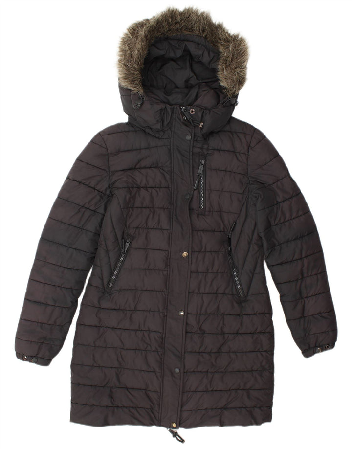 SUPERDRY Manteau rembourré à capuche pour femme UK 10 Small Noir Polyester