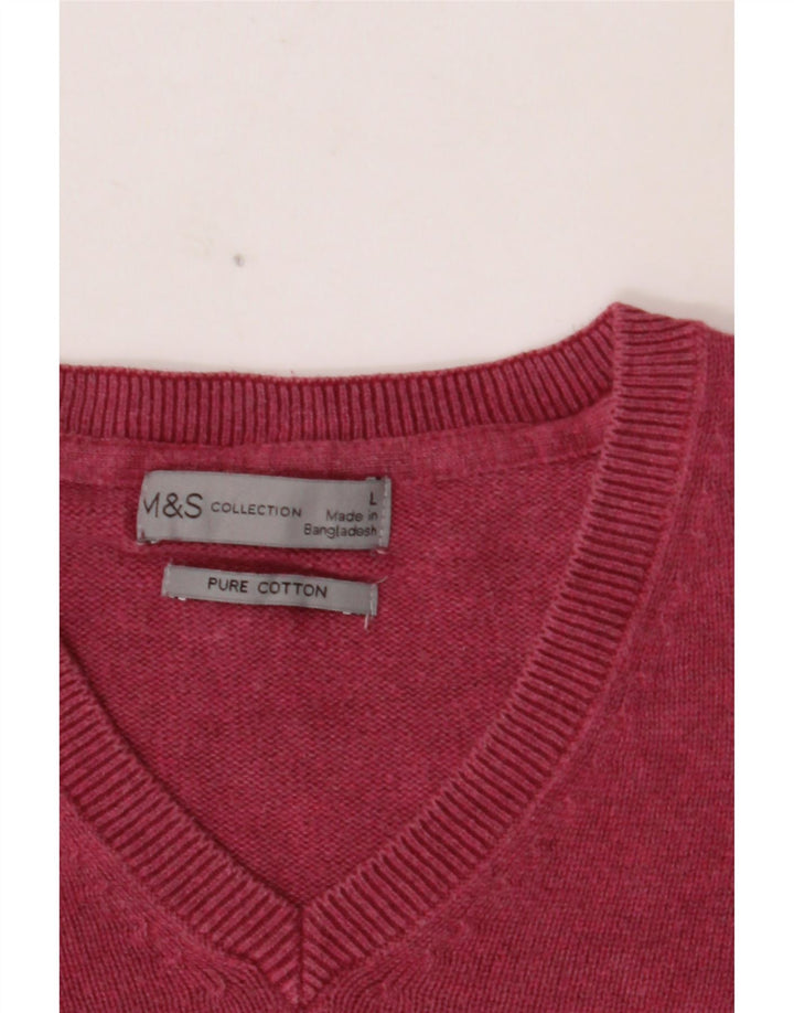 MARKS & SPENCER Pull col V pour homme en coton rose Taille L
