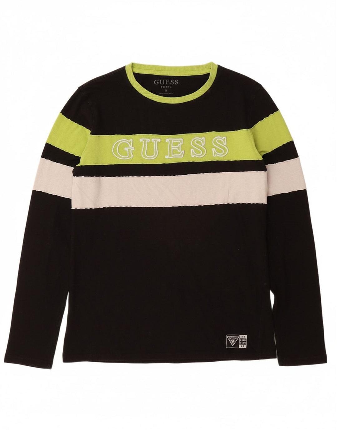 GUESS Haut Graphique Garçon Manches Longues 15-16 ans Coton Rayé Noir