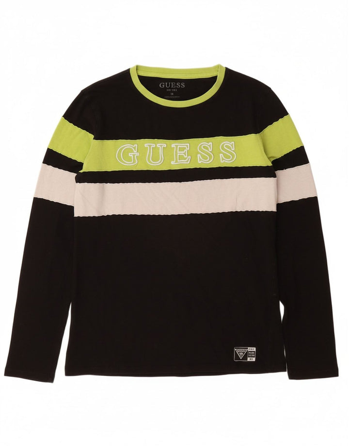 GUESS Haut Graphique Garçon Manches Longues 15-16 ans Coton Rayé Noir