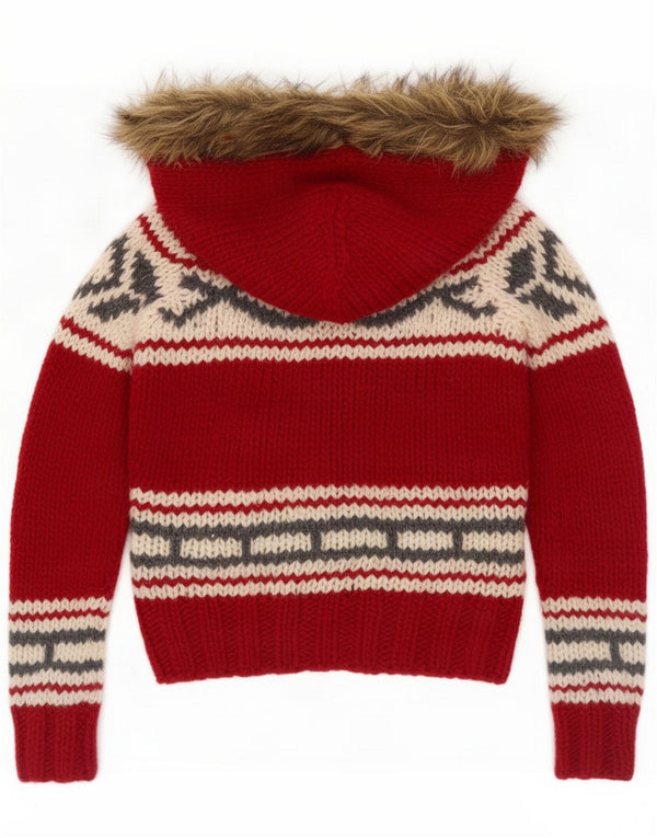 Superdry Cardigan à capuche pour femme UK 10 Small Red Fair Isle Acrylique