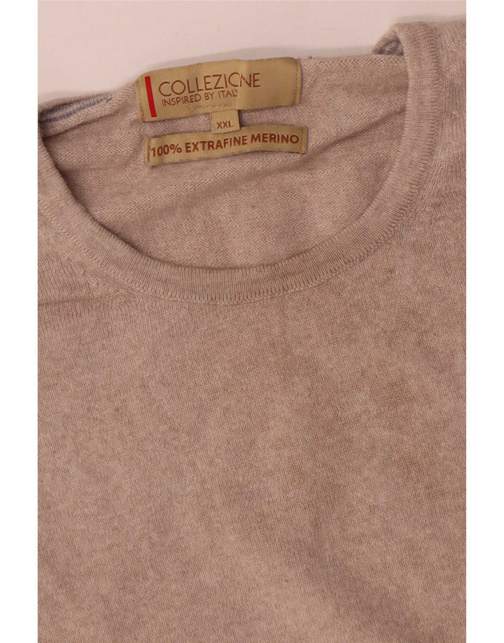 Marks & Spencer Pull col rond pour homme en laine mérinos beige 2XL