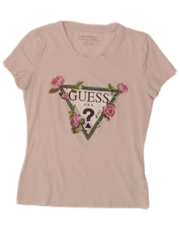 Guess T-shirt graphique pour femme UK 10 Petit coton floral rose
